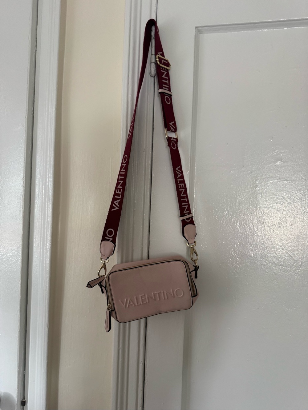 Valentino Blush Pink Crossbody Camera Bag with Logo Strap